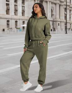 SUDADERO de algodón 100%, conjunto ligero con capucha, cierre de cordón, invierno, ecológico, lavado a la piedra, estampado de diamantes de imitación adornados - Product Image 5