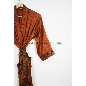 Women's Elegant Woven Silk Kimono Dress Floral Pattern Indian Maxi Gown <b>Romantic</b> Summer Bridesmaid Sari Robe Long Sleeve - Product Image 3
