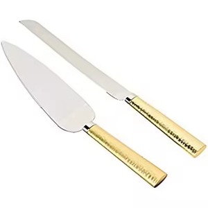 Servidor de pastel con mango dorado de acero inoxidable y latón y cuchillo para pastel Juego de 2 tonos para bodas Fiesta Eventos elegantes - Product Image 1