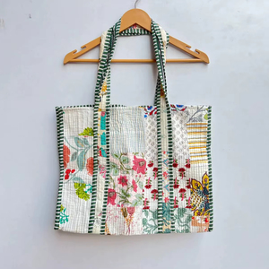 Sac en coton bohème fait main indien, patchwork, cousu à la main, matelassé, fermeture éclair, sac de marché, sac à bandoulière, imprimé floral - Product Image 3