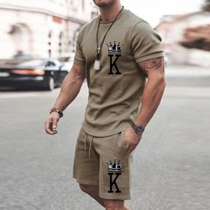 100% nuevos conjuntos de Camiseta de algodón orgánico, conjunto de pantalones cortos Premium con estampado 3D para hombres, conjunto de camisa de pantalones cortos transpirables informales personalizados - Product Image 2