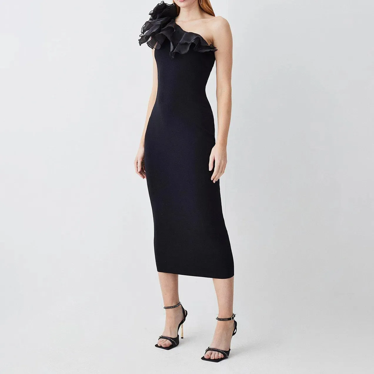 2024, новое дизайнерское женское облегающее вечернее платье с воротником с оборками, для торжественных случаев, черное платье