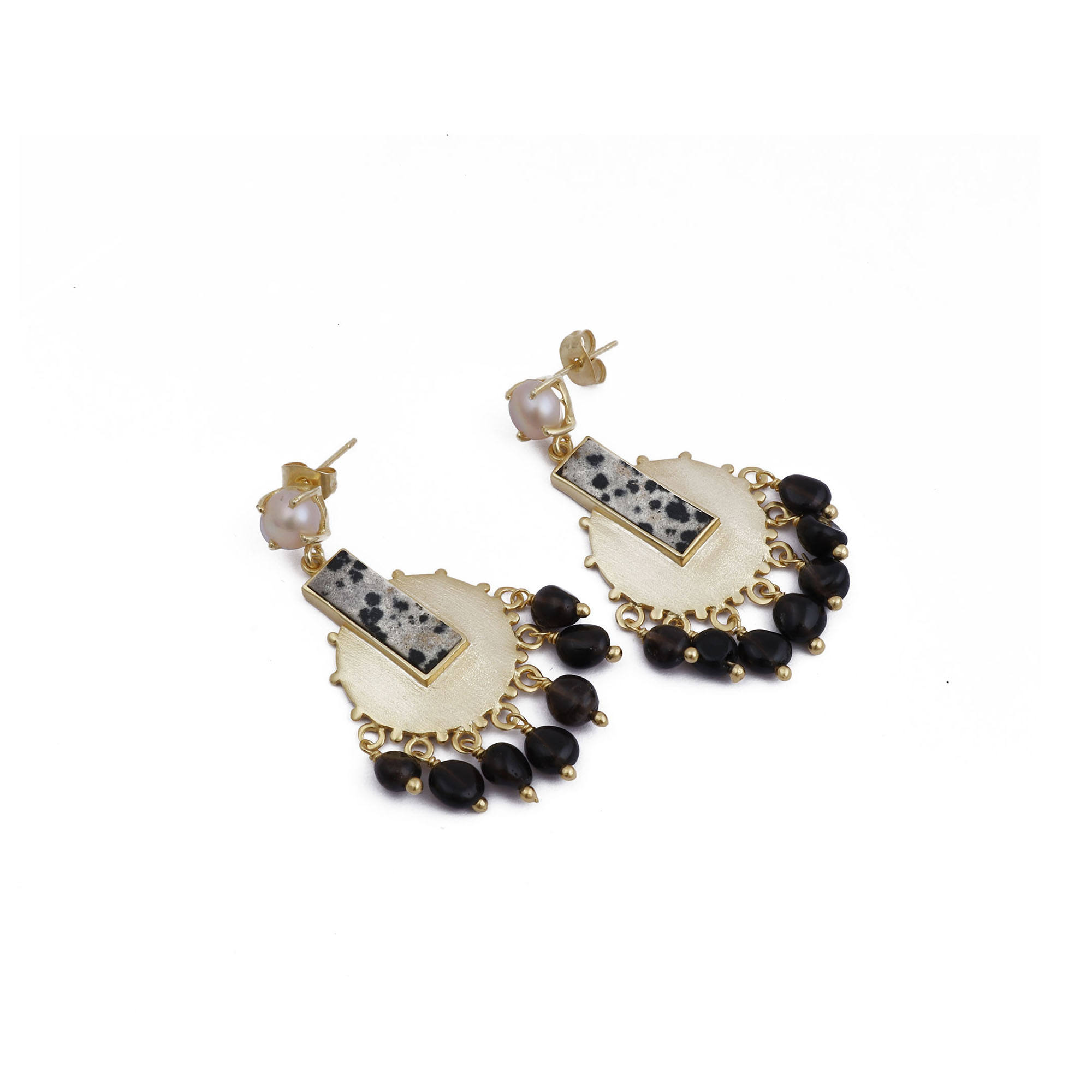 Pearl, Dalmatian Jasper, Smoky Quartz