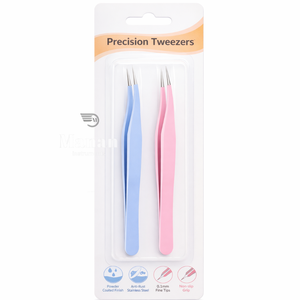 Kit de 2 Pinzas para Pestañas, Color Rosa y Azul, Punta Recta y Curva, Herramientas para Extensión de Pestañas de Volumen y Aislamiento - Product Image 5