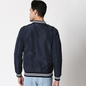 2025 New Arrival Custom <b>Men's</b> Varsity Satin <b>Jacket</b> Breathable Sustainable Stand High Street <b>White</b>/Blue Team Sports <b>Jacket</b> OEM - Product Image 2