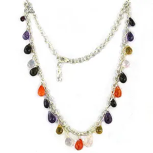 Collier en argent 925 en forme de larme pour femmes, accessoire fin à plusieurs pierres précieuses - Product Image 1