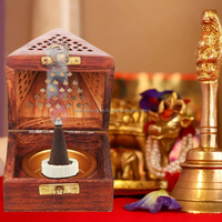 Brûleur d'encens antique en bois de séquoia Loban/Bakhoor/Dhoop/Batti, support d'encens indien naturel et biologique, anti-odeur, pour la maison, Falak World Export