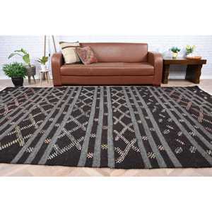 Alfombra Turca Vintage de 7x11.6 pies, Alfombra Extra Grande, Alfombra de Lana Negra Kilim - Product Image 5