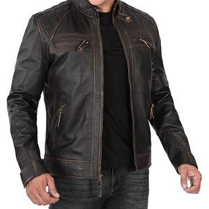 Vestes en cuir de motard à fermeture éclair en gros, OEM, nouvelle veste en cuir décontractée, coupe-vent, veste en cuir personnalisée en peau de mouton à fermeture éclair pour hommes - Product Image 1