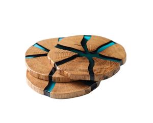 Ensemble de 4 sous-verres en bois d'acacia naturel et résine pour la maison, hôtel et restaurant - Product Image 1