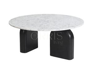 Meuble de salon rond au design moderne et simple, en bois massif et plateau en marbre indien pur - Product Image 2