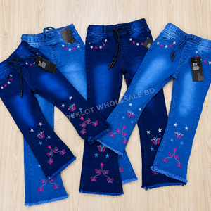 Wholesale Bangladesh Stock Lot Girls <b>Jeans</b> <b>Elastic</b> <b>Waist</b> Children Embroidered Denim Pants Cancelled Order Ready To Shipping - Product Image 3