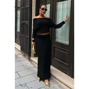 มาดอนน่า 10078 ชุดกระโปรงผ้าถักลำลองพร้อมปกสำหรับฤดูใบไม้ร่วง - Product Image 4