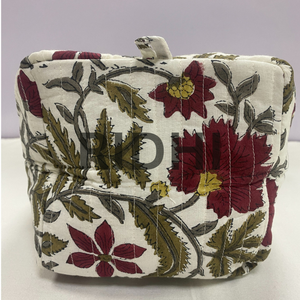 Pochette de transport matelassée en coton rouge prune, imprimée au bloc indien, avec fermeture éclair, réutilisable, écologique, grande, personnalisée, pour voyage - Product Image 5