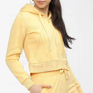 Pulls à capuche courts pour femmes en molleton 100% coton, teinture unie, couleur et logo personnalisés, fermeture éclair sur le devant - Product Image 2