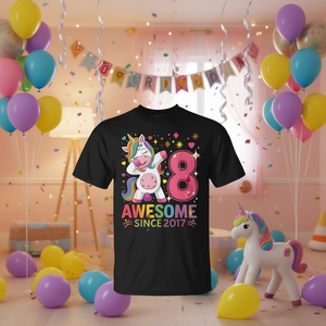 Camiseta para Niñas de 8 Años con Unicornio Bailarín, Regalo Promocional con Temática de Fiesta de Cumpleaños de Unicornio - Product Image 3