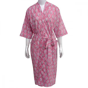 Kimono indien à motif floral imprimé en blocs au meilleur prix 100% coton Cambric Spaghetti Strap Wraparound pour les femmes Soft Summer - Product Image 3