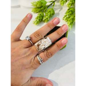 Southwest Boho <b>Statement</b> <b>Ring</b> Wild Horse & Sterling <b>Silver</b> with Natural Stone Oval Cut Pear Shape Size 10.5 Everyday Wear - Product Image 2