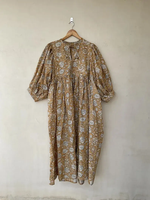 Vestido Maxi Casual Estilo Boho de Talla Única con Cuello Redondo, Mangas Largas, Cierre con Cordón, Cintura Natural, Ecológico, para Playa o Trabajo