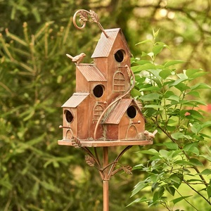 Casa de pájaros de cobre multicámara de estilo Vintage, diseño de Metal ecológico resistente a la intemperie con hoja artística para decoración de jardín al aire libre - Product Image 6