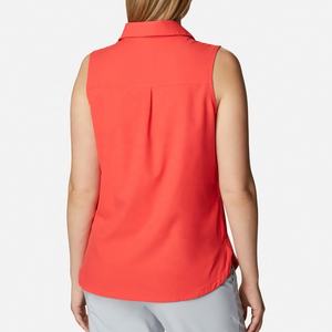 เสื้อตกปลาเปิดไหล่แขนกุดลำลองสำหรับผู้หญิงใส่ในฤดูร้อนเสื้อปักโลโก้ด้านหน้าระบายอากาศได้ดีแห้งเร็วดีไซน์ติดกระดุม - Product Image 2