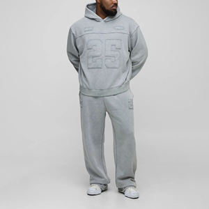 Custom Gray <b>men's</b> Tracksuit High Quality 100% Cotton Heavyweight Hoodie Jogger <b>Set</b> Baggy Stacked Sweatpants And Hoodie <b>men's</b> <b>Set</b> - Product Image 4