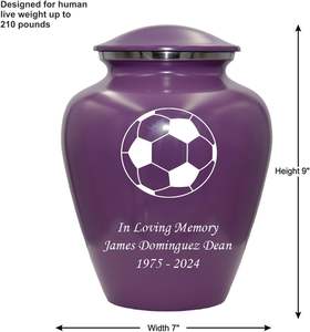 Urna de cremación de fútbol, urna funeraria personalizada para adultos humanos para amantes de los deportes, urna personalizada con bolsa de terciopelo, tamaño personalizado púrpura - Product Image 3