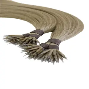 Venta al por mayor Straight Remy European Nano Tip Hair Extension Dark Brown Nano Bead Human Hair Bulk Extension Nano Ring Hair Extension