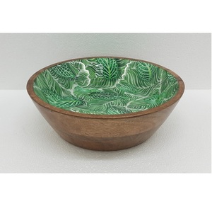 Most Selling Wooden and Meena Work Kitchenware Bowl Good Quality Round Shape Solid Wood Tabletop <b>Dinnerware</b> Bowl Handmade - Product Image 1