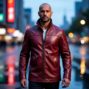 Vestes Varsity en cuir véritable Hommes Manteau en cuir de moto d'hiver de haute qualité Baggy Crew Neck Varsity Leather Jacket Boys - Product Image 3