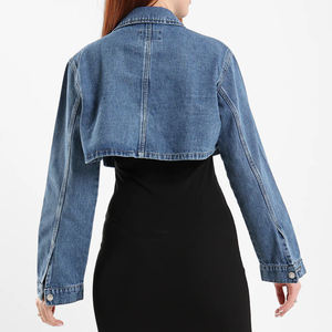 Veste en jean courte à manches longues pour femme, boutonnée sur le devant, look superposé tendance, streetwear décontracté, motif uni, logo - Product Image 5