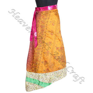 Longue longueur vêtements de plage magique jupe portefeuille soie 2 couches réversible magique soie Saris Wrap jupe longue robe portefeuille en soie de l'inde - Product Image 1