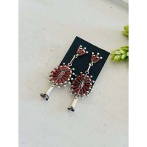 Lana Waatsa 18K Gold Diamond & Red Coral Drop <b>Earrings</b> with Sterling Silver Cluster Blossom <b>Post</b> Dangle for Weddings - Product Image 3
