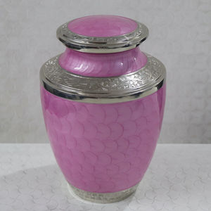 Urna de cremación metálica de aluminio elegante con diseño de bandas antiguas utilizada para mantener las cenizas de los humanos de forma segura - Product Image 1