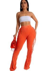 Boutiques <b>Women</b> <b>Trousers</b> New Arrival Fall Female Pants High Waist Washed Tassel Woman Falred Pants Leggings - Product Image 5