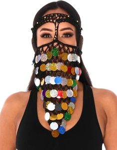 Voile de Danse Orientale Égyptienne - Burqa Noir en Crochet Fait Main avec Paillettes et Pièces Colorées pour Spectacles Orientaux - Product Image 6