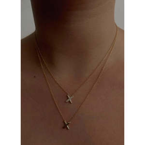 Collier X Eternal Bond tendance en acier inoxydable et titane avec croix chrétienne, chiffre, lettre, fleur, épée, chaîne en bambou pour cadeau - Product Image 2