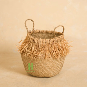 Cesta de Almacenamiento de Pasto Marino Hecha a Mano al Mejor Precio y Cesta Alta de Pasto Marino con Flecos Hecha en Vietnam - Product Image 5