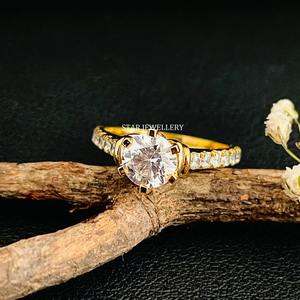 Anillo de compromiso solitario de diamante CVD de 1 quilate de oro macizo de 14 quilates, anillo de diamante solitario de diamante cultivado en laboratorio de corte redondo de 1 quilate - Product Image 1