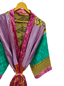 ชุดกิโมโนผ้าส่าหรีน้ำหนักเบาหลากสีสำหรับผู้หญิงชุดคลุมผ้าไหมส่าหรีสำหรับฤดูร้อน - Product Image 2