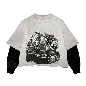 เสื้อเจอร์ซีย์ผ้าฝ้าย100% สำหรับผู้ชายเสื้อยืดคอกลมแขนยาวสองชั้นพิมพ์ลายดิจิตอลสีพื้น - Product Image 3