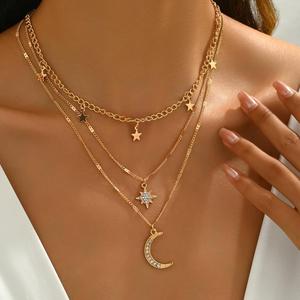 Hot Selling Women's Fashionable Gold Metal Layered Moon Pendant Necklaces - Product Image 5