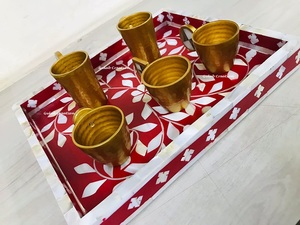 Plateau de service multifonctionnel moderne de style ferme, fait à la main, en nacre blanche décorative, pour la décoration de la maison, table à thé ou à café - Product Image 3