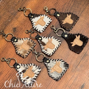 Nouveaux cadeaux promotionnels porte-clés en cuir de vachette cousu porte-clés en métal porte-clés en cuir véritable forme Unique porte-clés en cuir - Product Image 1
