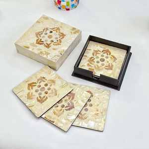 Sous-verres en mosaïque de 10 cm, légers et faits à la main |   Sous-verres carrés naturels écologiques pour la cuisine et le salon - Product Image 5