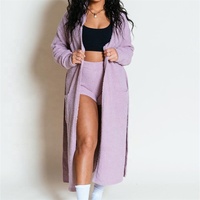 Suelto terciopelo cómodo tamaño grande invierno dormir felpa Sexy largo algodón esponjoso mujer ropa de dormir pijama bata 3 piezas conjunto de ropa de salón