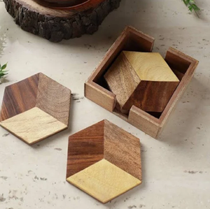 Sous-verres en bois carrés de qualité supérieure Tapis de boisson décoratifs en bois naturel Coffret cadeau parfait au prix de gros - Product Image 5