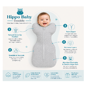 Elegant Hippo Baby Swaddle Gray Ultra Soft Breathable Infant Sleep Sack Luxury Newborn <b>Comfort</b> Design - Product Image 4