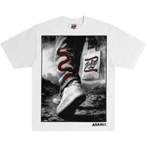 T-shirt blanc à manches courtes pour homme avec imprimé lettres, style streetwear, col rond, coupe ample, 100 % coton, anti-rétrécissement - Product Image 1