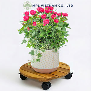 Carrito de Lujo para Plantas, Cuadrado y Redondo, de Madera de Acacia Resistente, con Ruedas Giratorias de 360°, para Uso en Interiores y Exteriores, Hecho en Vietnam - Product Image 4